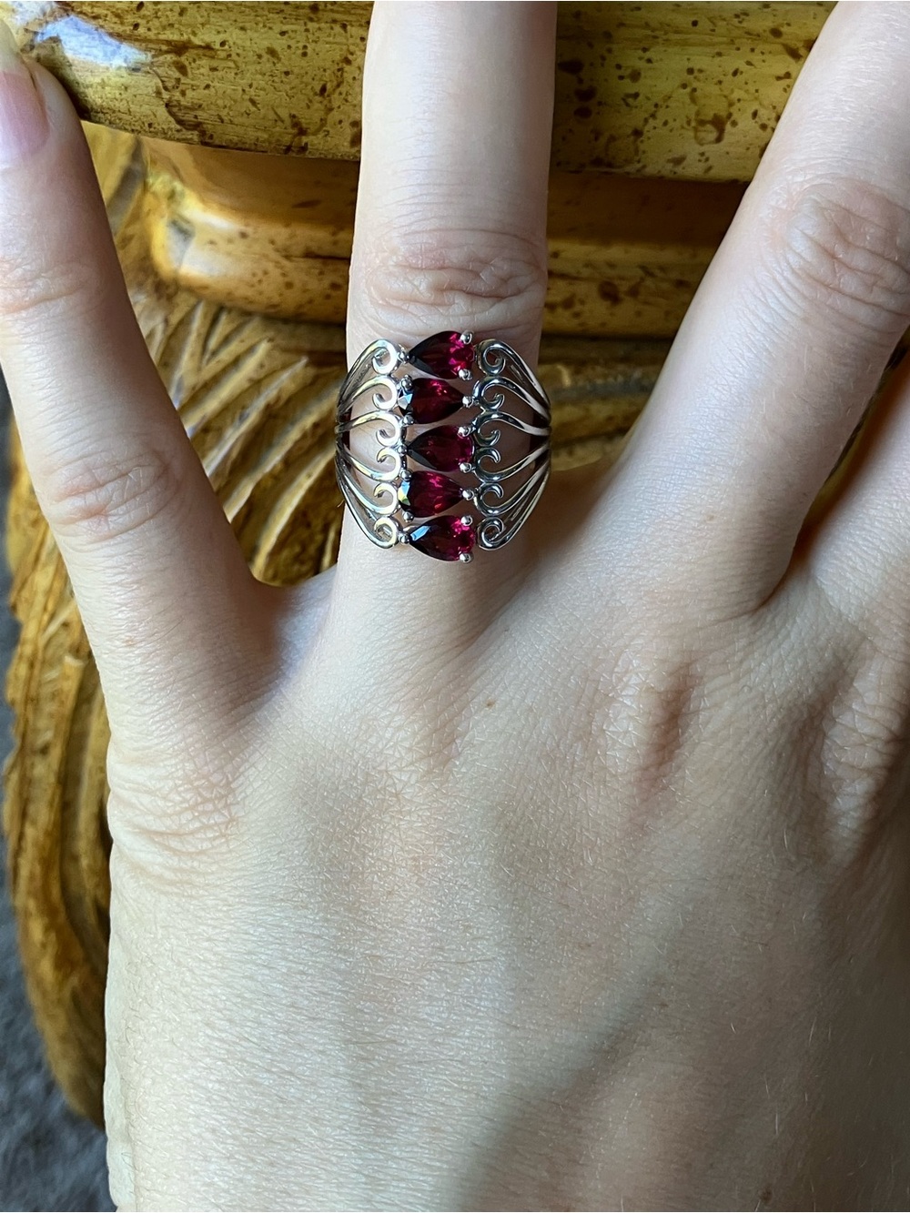 Natural Raspberry Garnet Sterling Silver Ring Size 6 - Picture 3 of 9